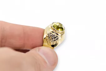 Жълт перидот 14K жълто злато Пръстен Винтидж бижута vrc078y